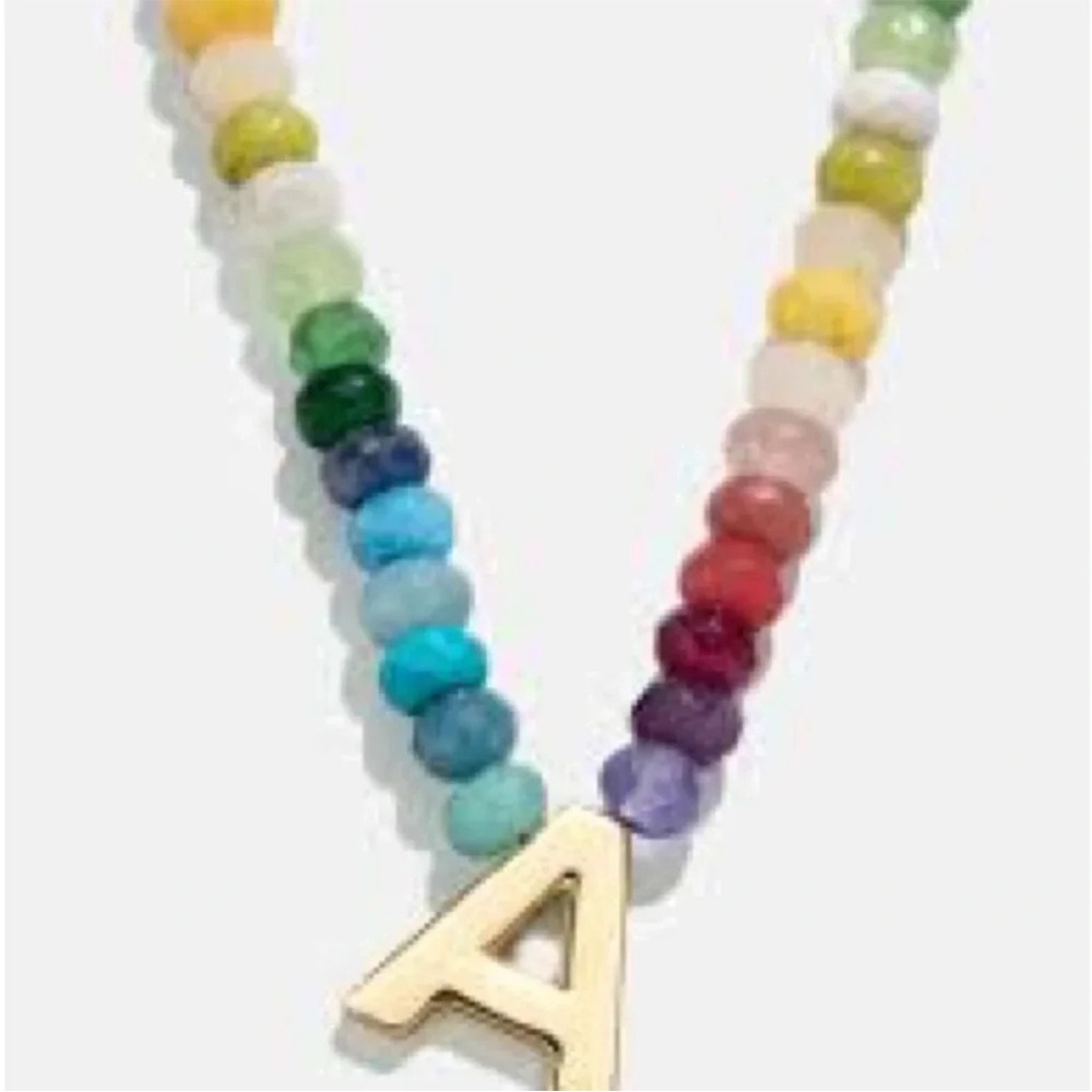 BaubleBar Multicolor Beaded Necklace with Gold Initial